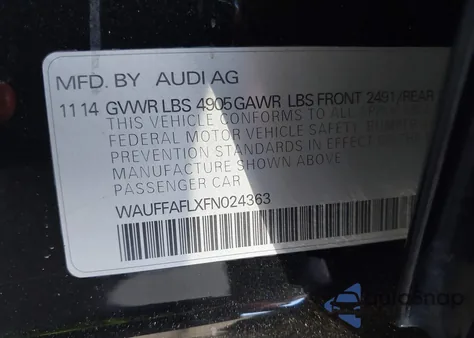 2015 Audi A4 2.0T Premium z USA, uszkodzony, nr VIN WAUFFAFLXFN024363